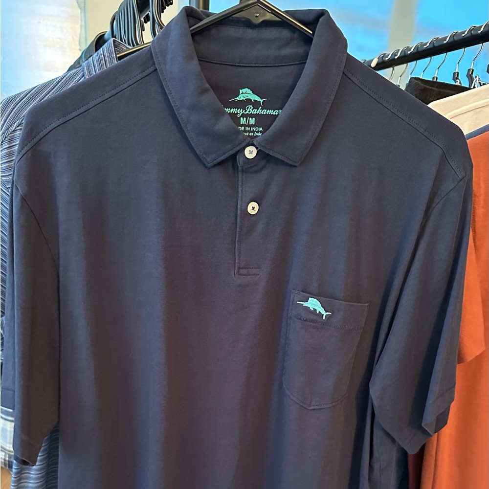 Tommy Bahama Ultra Soft Pocket Polo Blue w Teal Marlin Medium